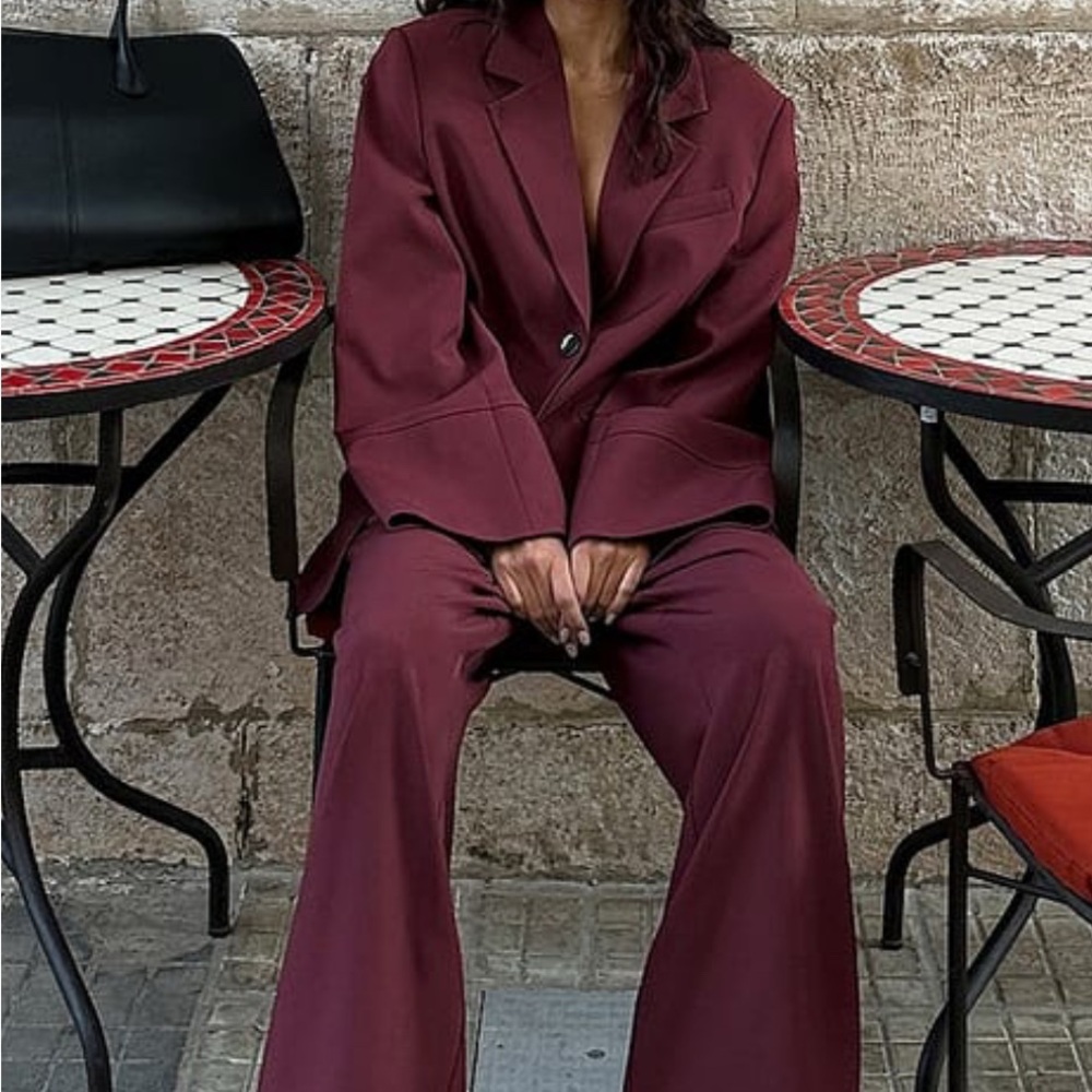 Oversized Blazer With Wide Sleeves/Wide High Waist Suit Pants
